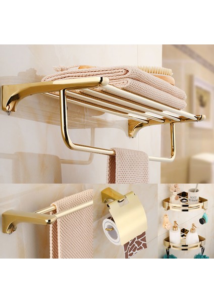 Mavi Stil Banyo Aksesuarları Kağıt Tutucu, Köşe Rafı, Havlu Askısı, Tuvalet Fırça Tutucu, Havlu Tutucu Pirinç Altın Banyo Donanım Seti (Yurt Dışından) fiyatları