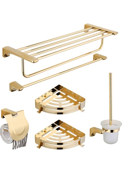 Mavi Stil Banyo Aksesuarları Kağıt Tutucu, Köşe Rafı, Havlu Askısı, Tuvalet Fırça Tutucu, Havlu Tutucu Pirinç Altın Banyo Donanım Seti (Yurt Dışından) indirimleri
