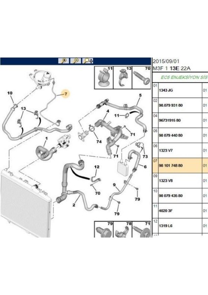 Yedek Su Depo Hortumu 301 C-Elysee (9810174880-Y23024-İBR17338)