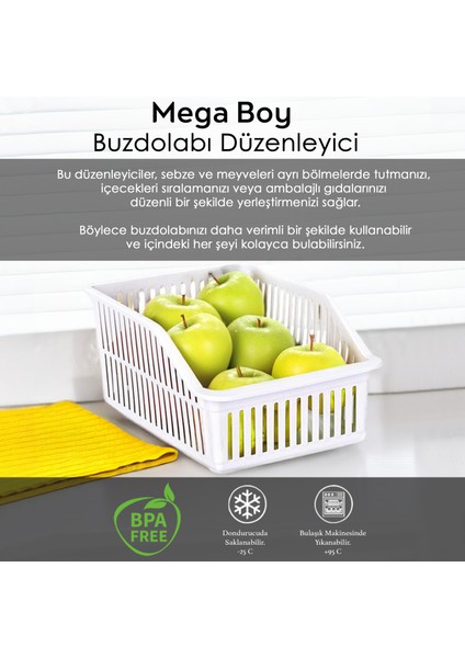 Meleni Home 5 Adet Mega Boy Buzdolabı, Dolap Içi Düzenleyici Organizer, Büyük Boy Buzdolabı Düzenleyici