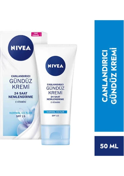 NIVEA Essentials Canlandırıcı Gündüz Yüz Bakım Kremi (50 ml) ,Normal Ciltler, E Vitamini, Lotus Çiçeği, Doğal Manolya Özü ile 24 Saat Yoğun Nemlendirme, SPF15 Güneş Koruması