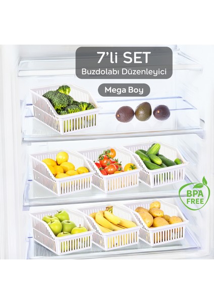7 Adet Mega Boy Buzdolabı, Dolap Içi Düzenleyici Organizer, Büyük Boy Buzdolabı Düzenleyici