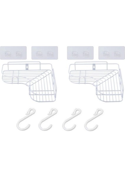 2 Adet Beyaz Büyük Stil Duvara Montaj Delme Gerektirmeyen Demir Banyo Rafı Şampuan Yer Tutucu Süngerli ve Askılı Duş Oda Saklama Aracı (Yurt Dışından)