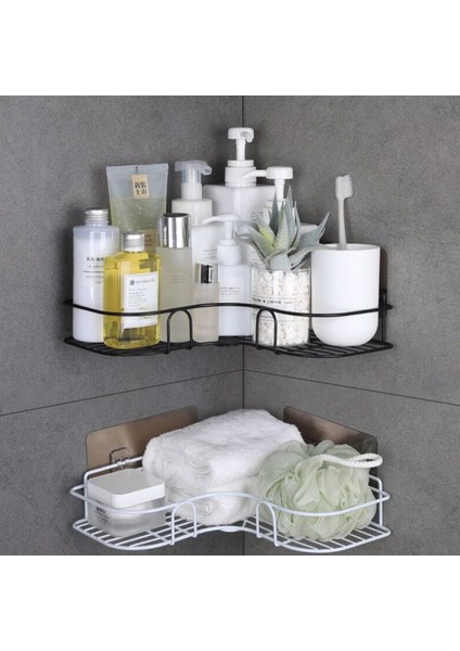 2 Adet Beyaz Büyük Stil Duvara Montaj Delme Gerektirmeyen Demir Banyo Rafı Şampuan Yer Tutucu Süngerli ve Askılı Duş Oda Saklama Aracı (Yurt Dışından) fırsatları