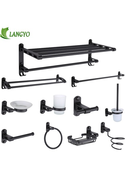 Çift Sabunlu Ağ Stili Langyo 55CM Mat Siyah Banyo Havlu Askısı Banyo Aksesuarları Delikli Banyo Aksesuarları Kolay Kurulum (Yurt Dışından) fiyatları