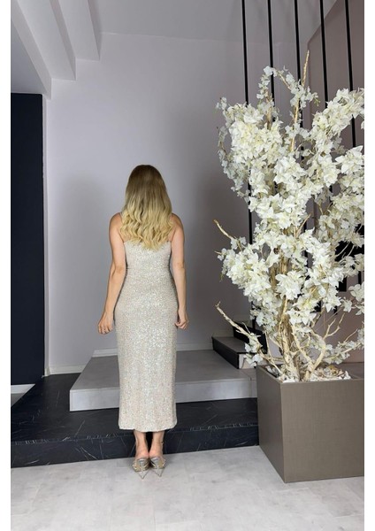 G1000 Midi Boy Payet Abiye Elbise Krem fiyatları