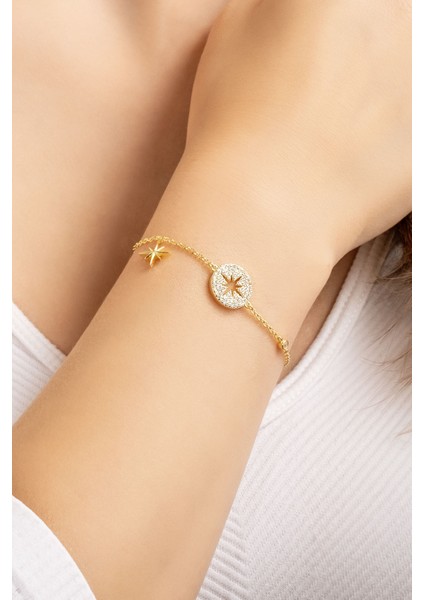 Kuzey Yıldızı 18 Ayar Sarı Altın Kaplama 19 cm Gümüş Minimal Bileklik modelleri