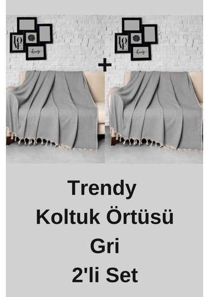 Trendy Koltuk Örtüsü Gri 2'li Set