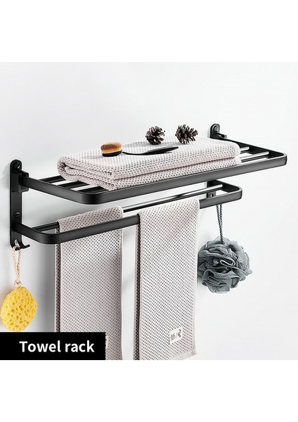 Havlu Askısı Tarzı 50CM Mat Siyah Çift Havlu Askılığı Banyo Havlu Asma Alüminyum Banyo Aksesuarları Havlu Rafı Havlu Halkası Tuvalet Fırçası (Yurt Dışından)