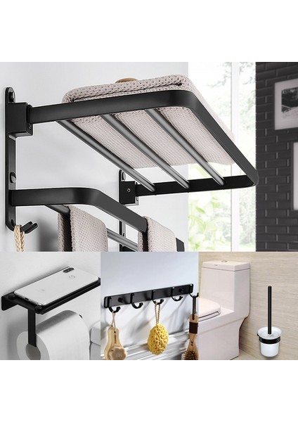 Havlu Askısı Tarzı 50CM Mat Siyah Çift Havlu Askılığı Banyo Havlu Asma Alüminyum Banyo Aksesuarları Havlu Rafı Havlu Halkası Tuvalet Fırçası (Yurt Dışından) fiyatları