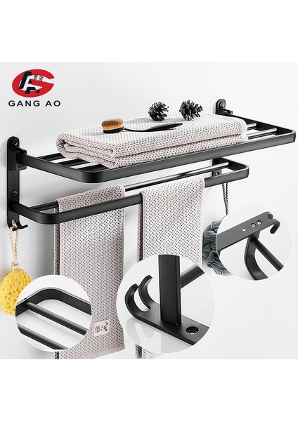 Havlu Askısı Tarzı 50CM Mat Siyah Çift Havlu Askılığı Banyo Havlu Asma Alüminyum Banyo Aksesuarları Havlu Rafı Havlu Halkası Tuvalet Fırçası (Yurt Dışından) indirimleri