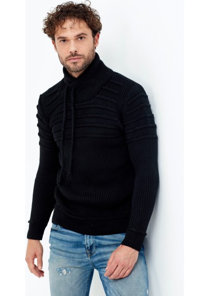 Kahverengi/laci Şal Yaka Gögüs Çizgili Triko Kazak modelleri