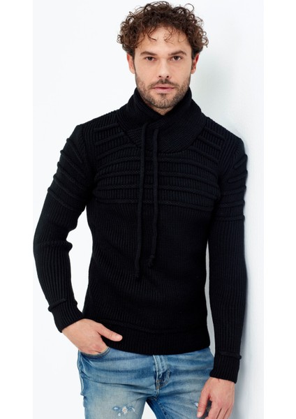 Kahverengi/laci Şal Yaka Gögüs Çizgili Triko Kazak indirimleri