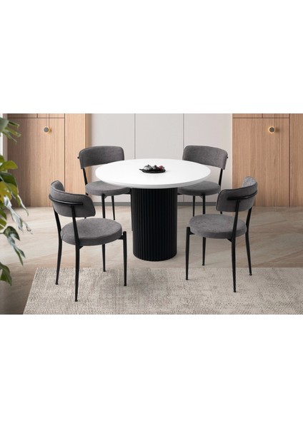 Ahşap Sabit Yemek Odası Takımı Beyaz-Siyah 100X75CM- 4 Adet Sandalye