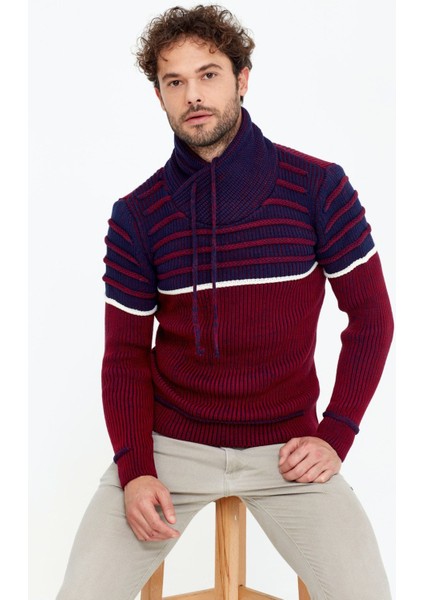 Kahverengi/laci Şal Yaka Gögüs Çizgili Triko Kazak fiyatları