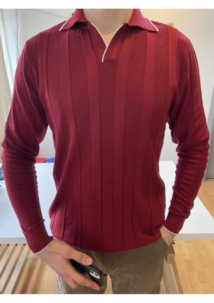 Erkek Kalın Şeritli Polo Yaka Triko T-Shirt