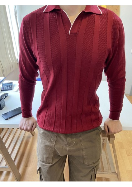 Erkek Kalın Şeritli Polo Yaka Triko T-Shirt