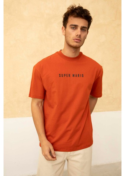 Erkek Super Mario Ön ve Arka Baskılı Bisiklet Yaka T-Shirt fiyatları