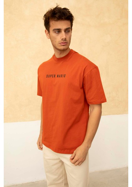 Erkek Super Mario Ön ve Arka Baskılı Bisiklet Yaka T-Shirt modelleri