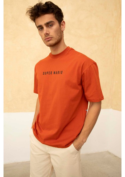 Erkek Super Mario Ön ve Arka Baskılı Bisiklet Yaka T-Shirt fırsatları