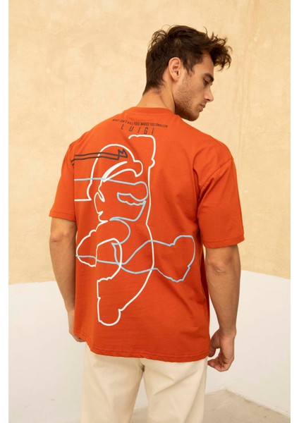 Erkek Super Mario Ön ve Arka Baskılı Bisiklet Yaka T-Shirt indirimleri