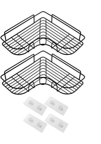 2 Adet Siyah Stil Duş Duvar Montajlı Şampuan Rafı Suction Cup Olmadan Matara Depolama Tutucu Banyo Aksesuarları (Yurt Dışından)