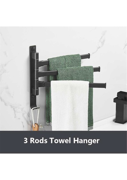 3 Çubuk Stili Banyo Alanı Alüminyum Havlu Askı Raf Tutucu Siyah Döner Döner Havlu Barlar Raf Duvar Askısı Donanımı Alan Tasarrufu - Turkish (Yurt Dışından)