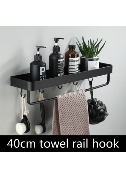 40CM Havlu Askısı Kanca Stili Duvar Rafı Siyah Banyo Tuvalet Rafı Köşe Rafı Duvara Monte Siyah Alüminyum Alaşım Mutfak Depolama Tutucu (Yurt Dışından)