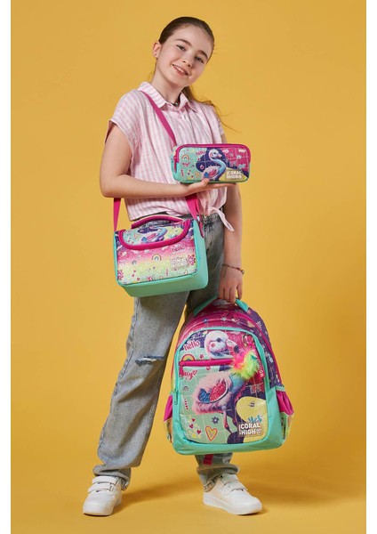 Kids Pembe Su Yeşili Flamingo Desenli 3’lü Okul Çanta Seti SET0123647 fiyatları
