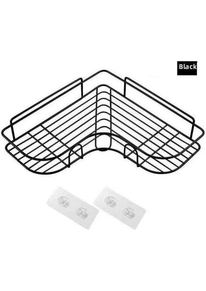 Siyah Stil Duş Duvar Montajlı Şampuan Rafı Suction Cup Olmadan Matara Depolama Tutucu Banyo Aksesuarları (Yurt Dışından)