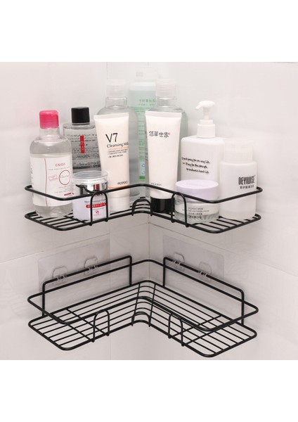 Siyah Stil Duş Duvar Montajlı Şampuan Rafı Suction Cup Olmadan Matara Depolama Tutucu Banyo Aksesuarları (Yurt Dışından) indirimleri