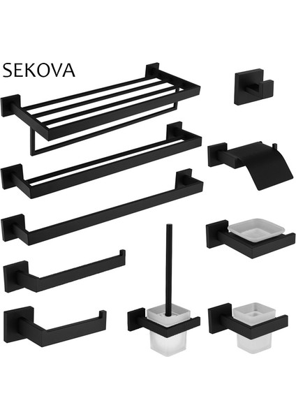 B123-6 Stili Siyah Paslanmaz Çelik Havlu Askısı Tuvalet Fırçası Kağıt Tutucu Sabunluk Havlu Çubuğu Askı Banyo Donanımı (Yurt Dışından) fiyatları