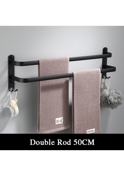 Çift Çubuk 50CM Tarzı Mat Siyah Havlu Askısı Duvara Monte Havlu Tutucu Banyo Aksesuarları (Yurt Dışından)