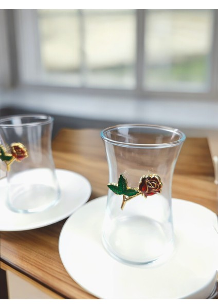 Kirazlı Çay Seti 2 Kişilik 4 Parça Porselen Tabak