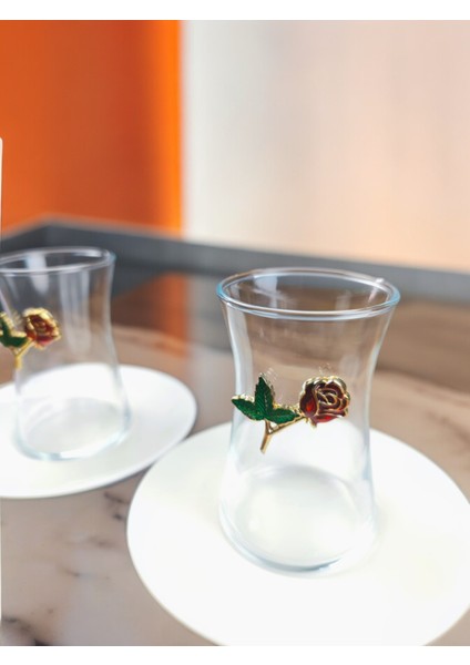 Kirazlı Çay Seti 2 Kişilik 4 Parça Porselen Tabak