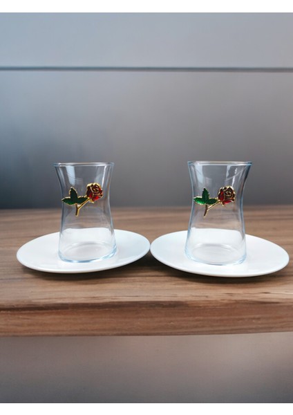 Kirazlı Çay Seti 2 Kişilik 4 Parça Porselen Tabak