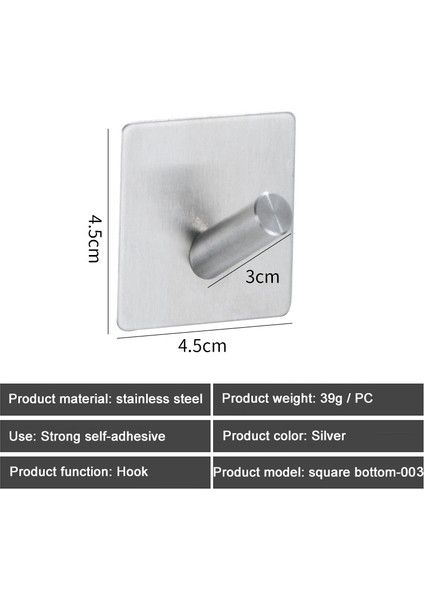 Kare Gümüş 003 Stili Paslanmaz Çelik Banyo Askıları Yapışkanlı Havlu Askısı Kapı Duvar Askıları Manto Askısı Kancası Paslanmaz Askı Mutfak Için (Yurt Dışından)