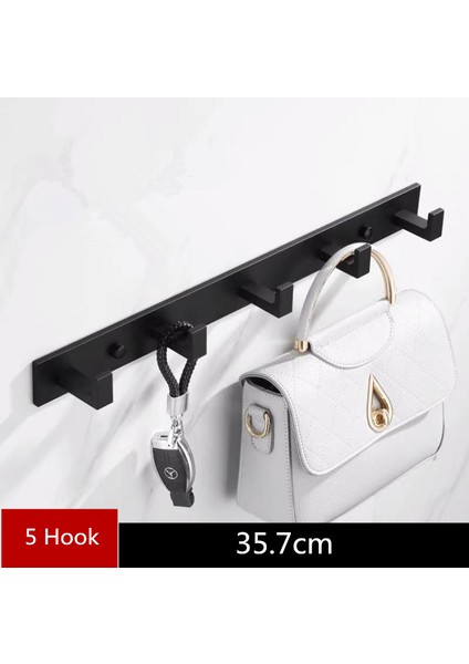 Siyah - 5 Kanca Stili Banyo Alanı Alüminyum Elbise Askısı Duvara Monte Giysi Kanca Siyah Banyo Aksesuarları (Yurt Dışından)