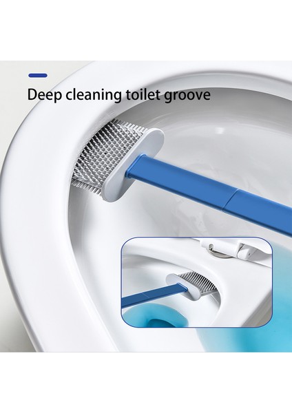 3'ü 1 Arada Mavi Stil Banyo ve Tuvalet Temizliği Için Silikon Tuvalet Fırçası ve Tutucu Seti - Duvara Deliksiz Asılı Wc Fırçası (Yurt Dışından)