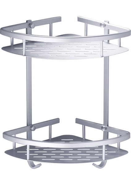 2 Katmanlı Gümüş Tarzı Yer Punching Banyo Rafı No Shower Caddy Sheves Mutfak Depolama Sepeti Yapışkan Emme Köşe Raflar Duş (Yurt Dışından)