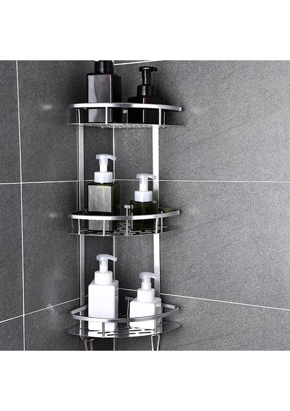2 Katmanlı Gümüş Tarzı Yer Punching Banyo Rafı No Shower Caddy Sheves Mutfak Depolama Sepeti Yapışkan Emme Köşe Raflar Duş (Yurt Dışından) fiyatları