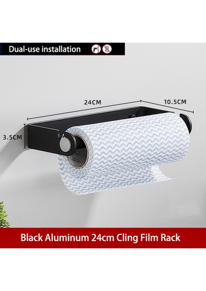 Siyah 24CM Tarzı Darbe Olmadan Rulo Kağıt Tutucu Siyah Alüminyum Streç Film Havlu Askısı Mutfak Aksesuarları Kağıt Havluluk Duvara Monte Depolama Rafı (Yurt Dışından)