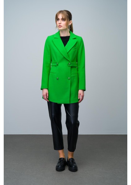 Kemer Detaylı Kruvaze Kısa Kaban Açık Yeşil 3017 modelleri