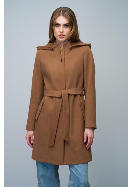 Çıkabilir Kapüşonlu Metal Çıt Çıt Aksesuarlı Kaban Taba 3021