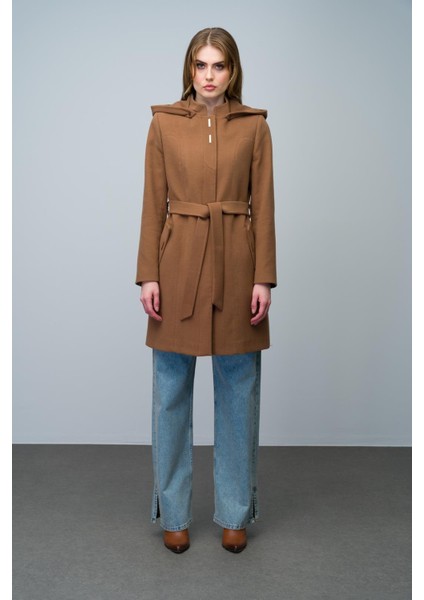 Çıkabilir Kapüşonlu Metal Çıt Çıt Aksesuarlı Kaban Taba 3021 fiyatları