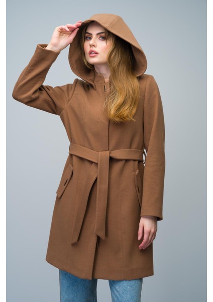 Çıkabilir Kapüşonlu Metal Çıt Çıt Aksesuarlı Kaban Taba 3021 fırsatları