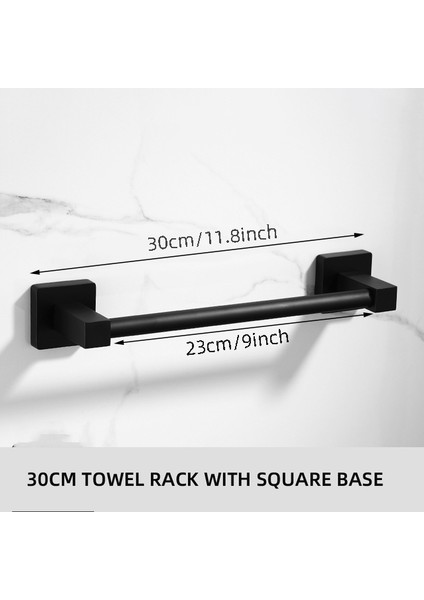 30CM (Kare Taban) Stili Banyo Siyah Havlu Askısı Duvara Monte Siyah Tuvalet Alan Alüminyum Havlu Barı Depolama Raflı Banyo Aksesuarları (Yurt Dışından)