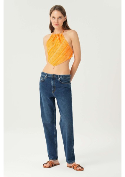 Koyu Mavi Düşük Bel Patı Fermuarlı Slim Fit Jean Pantolon C 4934-006