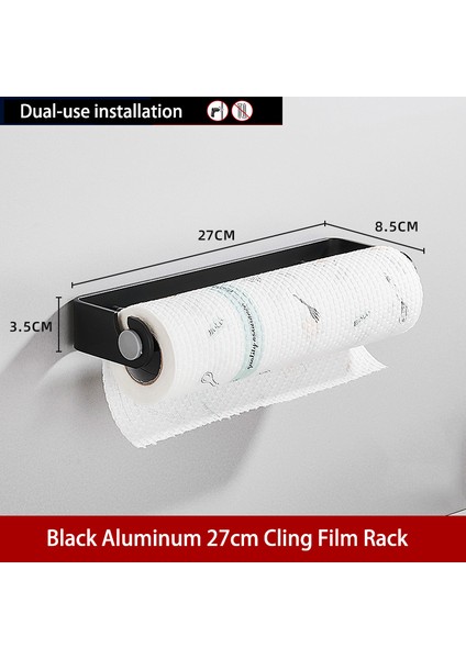 Siyah 27CM Tarzı Darbe Olmadan Rulo Kağıt Tutucu Siyah Alüminyum Streç Film Havlu Askısı Mutfak Aksesuarları Kağıt Havluluk Duvara Monte Depolama Rafı (Yurt Dışından)