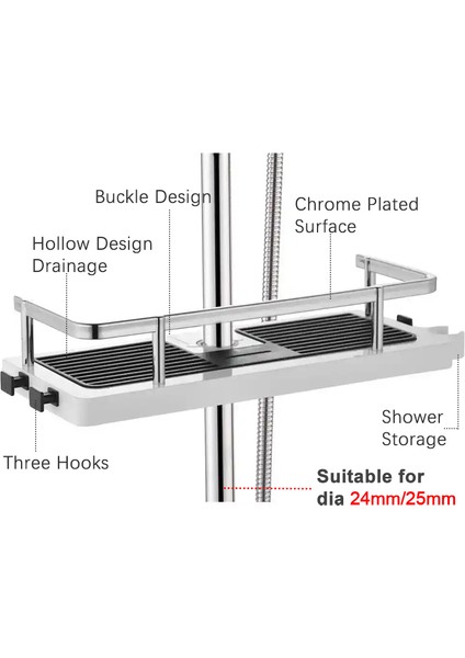 F Stili Duş Saklama Rafı Banyo Direk Raflar Tutucu Ayırılabilir Tepsi Raf Organizatör Şampuan Tepsi Tek Katlı Duş Başlığı Tutucu (Yurt Dışından) fırsatları